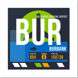 Burbank (BUR) Airport // Retro Sunset Baggage Tag Posters and Art